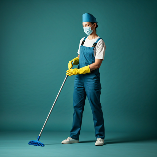 Professional cleaning staff working anonymously